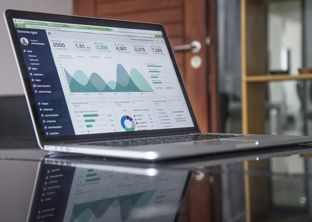 Laptop screen showing charts and statistics, used for financial and economic analysis